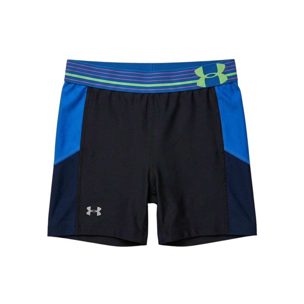 Under Armour HeatGear Compression Shorts Womens Medium Black Blue Colorblock